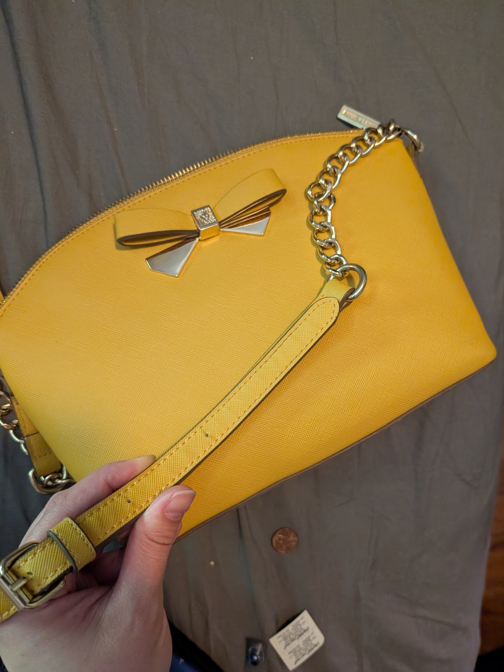 Anne Klein Yellow Chain-Strap Crossbody with Bow Accent